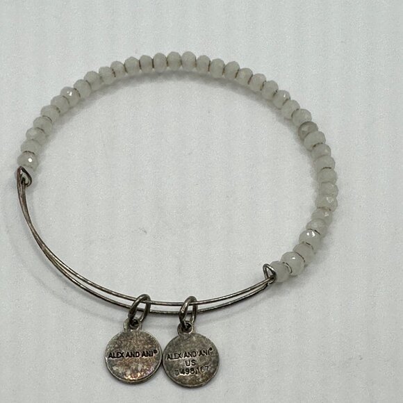 Alex And Ani White Beaded Expandable Silver Bangle Bracelet - Picture 2 of 3